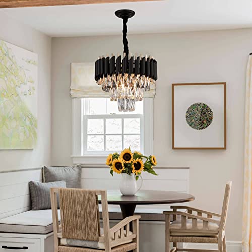 Lampos Modern Luxury Crystal Chandelier – 3-Tier Black & Gold