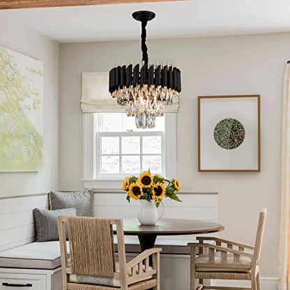 Lampos Modern Luxury Crystal Chandelier – 3-Tier Black & Gold