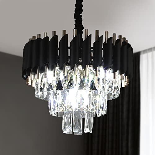 Lampos Modern Luxury Crystal Chandelier – 3-Tier Black & Gold