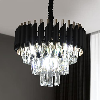 Lampos Modern Luxury Crystal Chandelier – 3-Tier Black & Gold