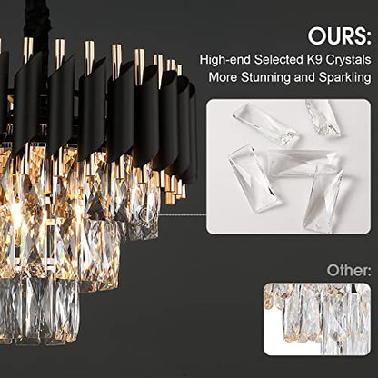 Lampos Modern Luxury Crystal Chandelier – 3-Tier Black & Gold