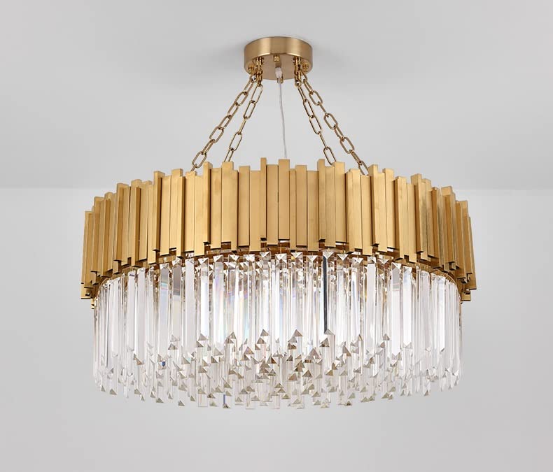 Lampos Gold Luxury Crystal Chandelier – Round Stainless Steel E14 Pendant Lamp