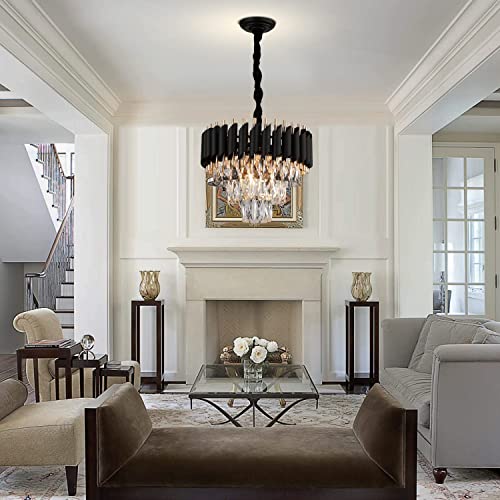 Lampos Modern Luxury Crystal Chandelier – 3-Tier Black & Gold