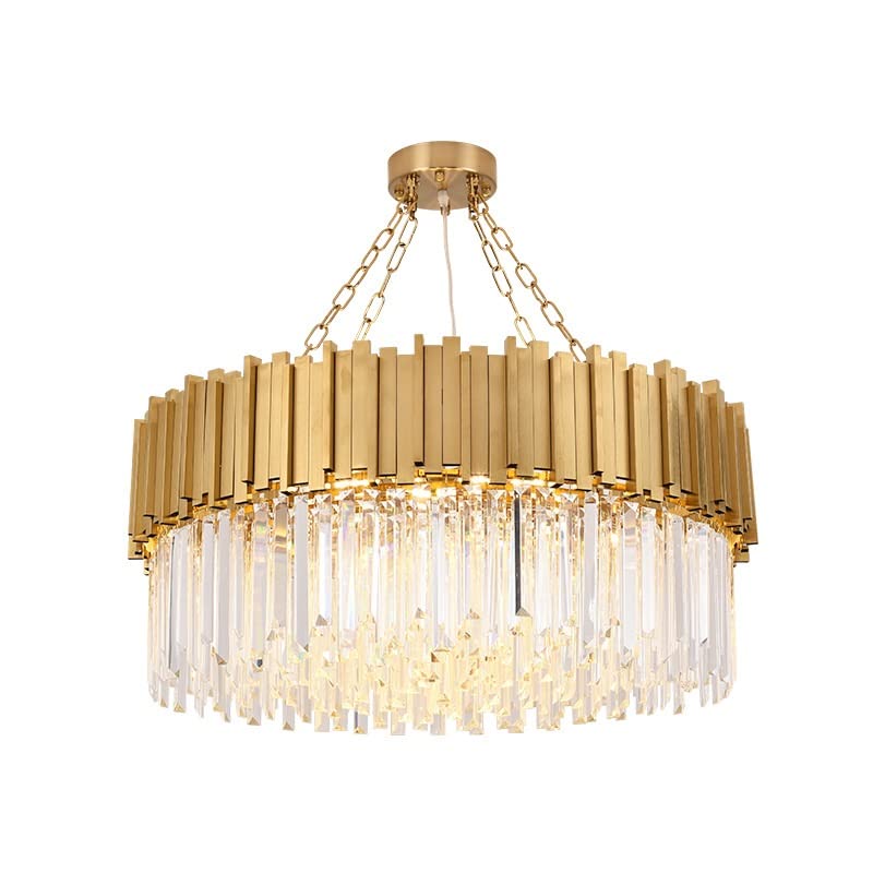 Lampos Gold Luxury Crystal Chandelier – Round Stainless Steel E14 Pendant Lamp