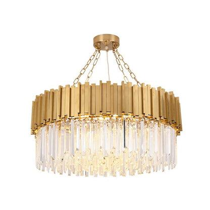 Lampos Gold Luxury Crystal Chandelier – Round Stainless Steel E14 Pendant Lamp