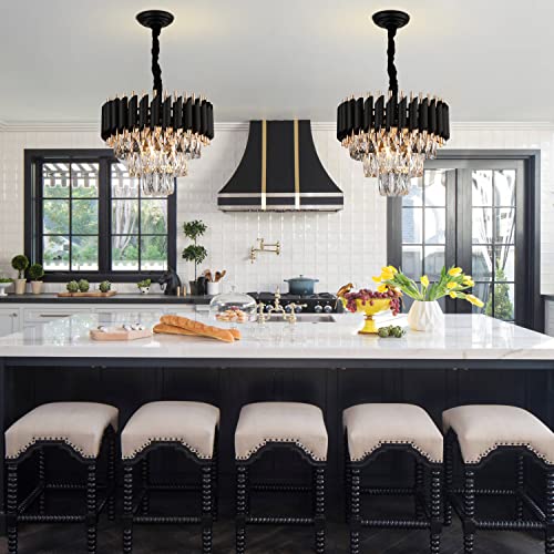 Lampos Modern Luxury Crystal Chandelier – 3-Tier Black & Gold