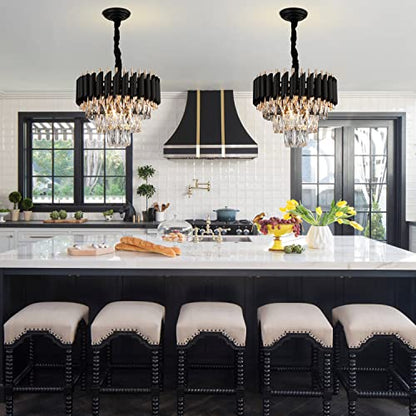 Lampos Modern Luxury Crystal Chandelier – 3-Tier Black & Gold