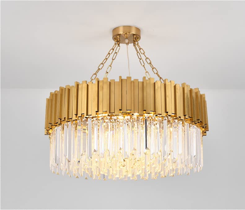 Lampos Gold Luxury Crystal Chandelier – Round Stainless Steel E14 Pendant Lamp