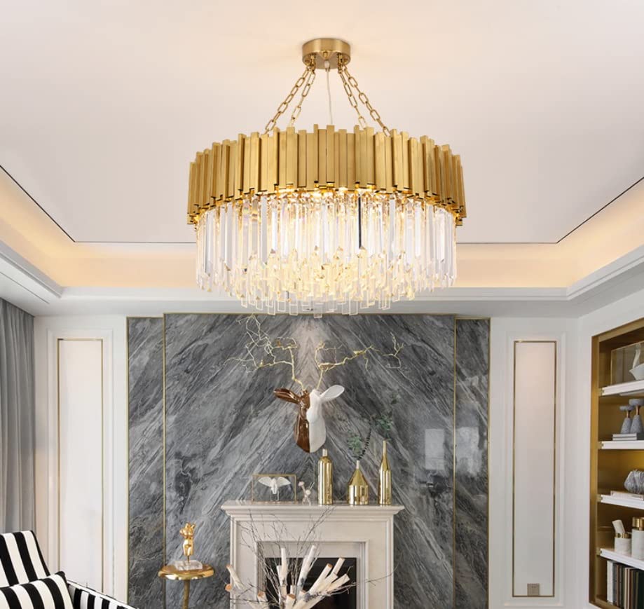 Lampos Gold Luxury Crystal Chandelier – Round Stainless Steel E14 Pendant Lamp