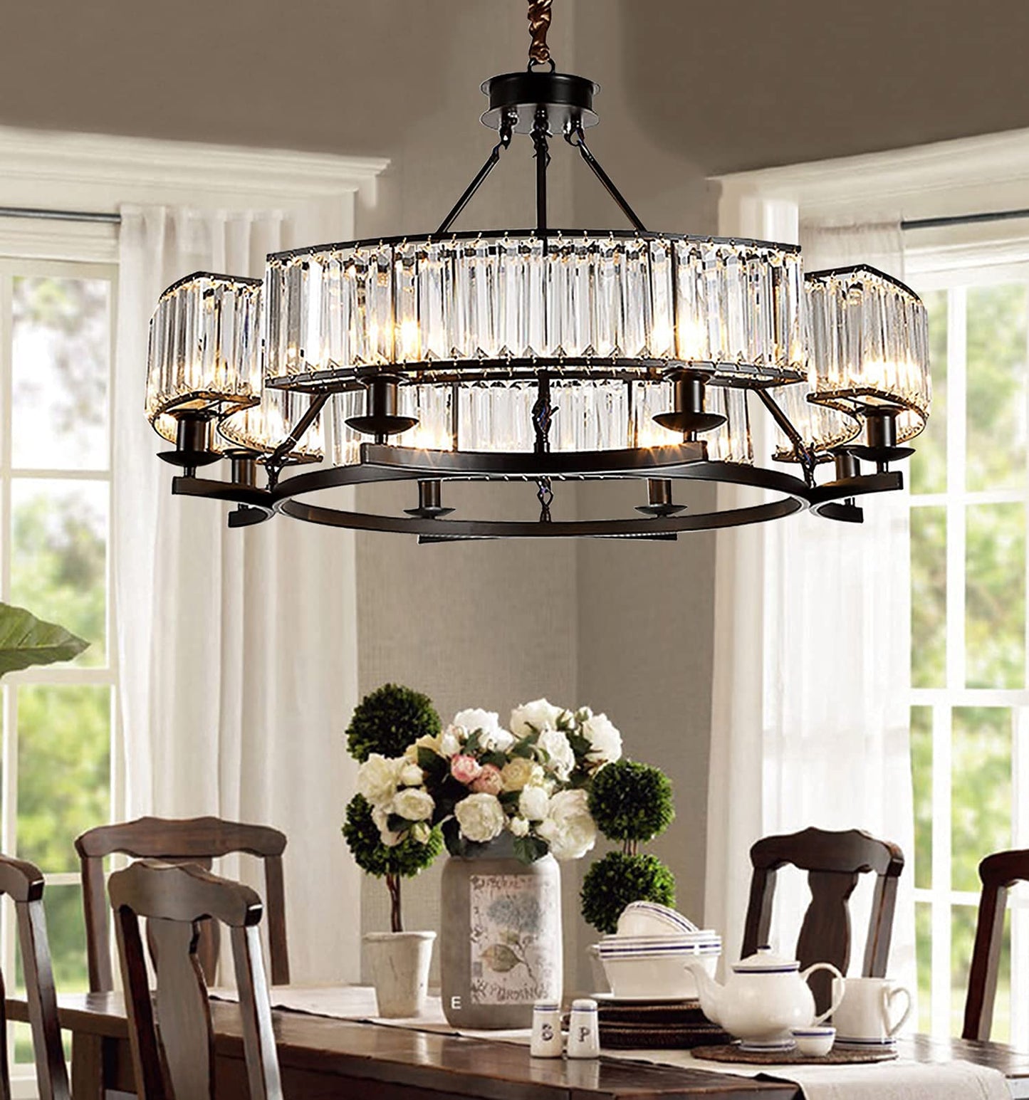 Lampos Farmhouse Crystal Chandelier – Black Dining Room Pendant Light