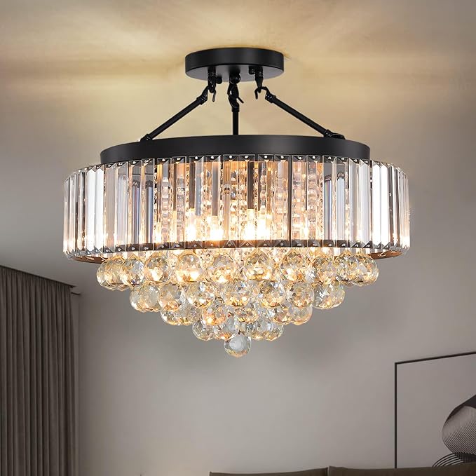 Lampos Farmhouse Crystal Chandelier – Black Dining Room Pendant Light