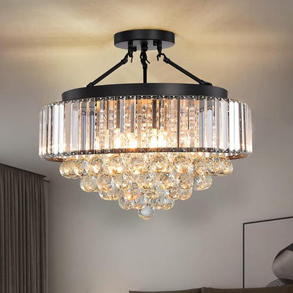 Lampos Farmhouse Crystal Chandelier – Black Dining Room Pendant Light