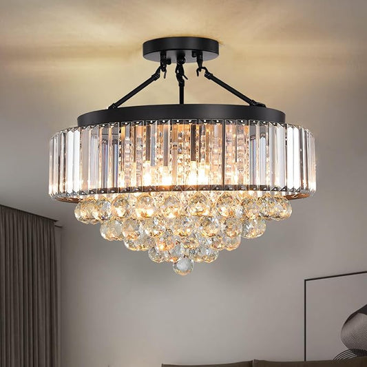 Lampos Farmhouse Crystal Chandelier – Black Dining Room Pendant Light